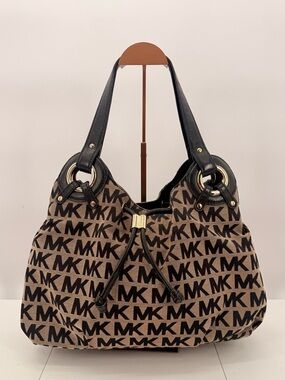 MICHAEL KORS Logo Print Shoulder Bag Brown Monogram Women’s Medium